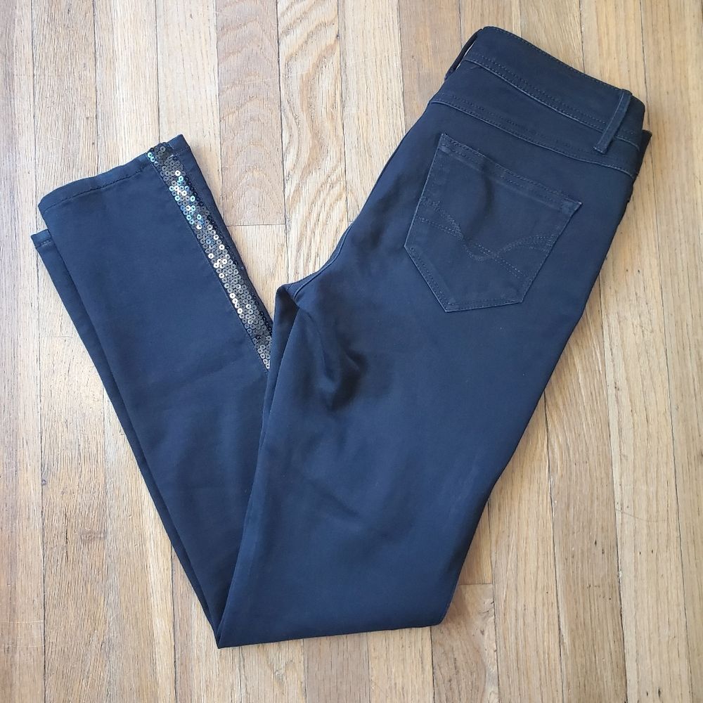 Roz & Ali Black Skinny‎ Ankle Sequined Lined Jeans Size 4